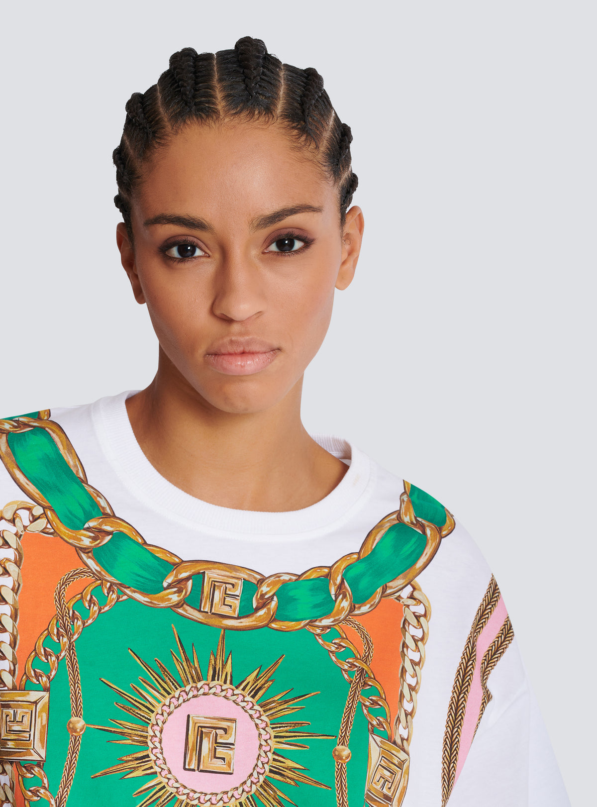 T-shirt court imprimé balmain foulard - Blanc & Multicolore