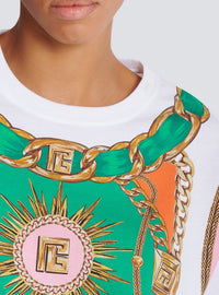 T-shirt court imprimé foulard - Blanc & Multicolore