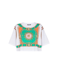 T-shirt court imprimé balmain foulard - Blanc & Multicolore