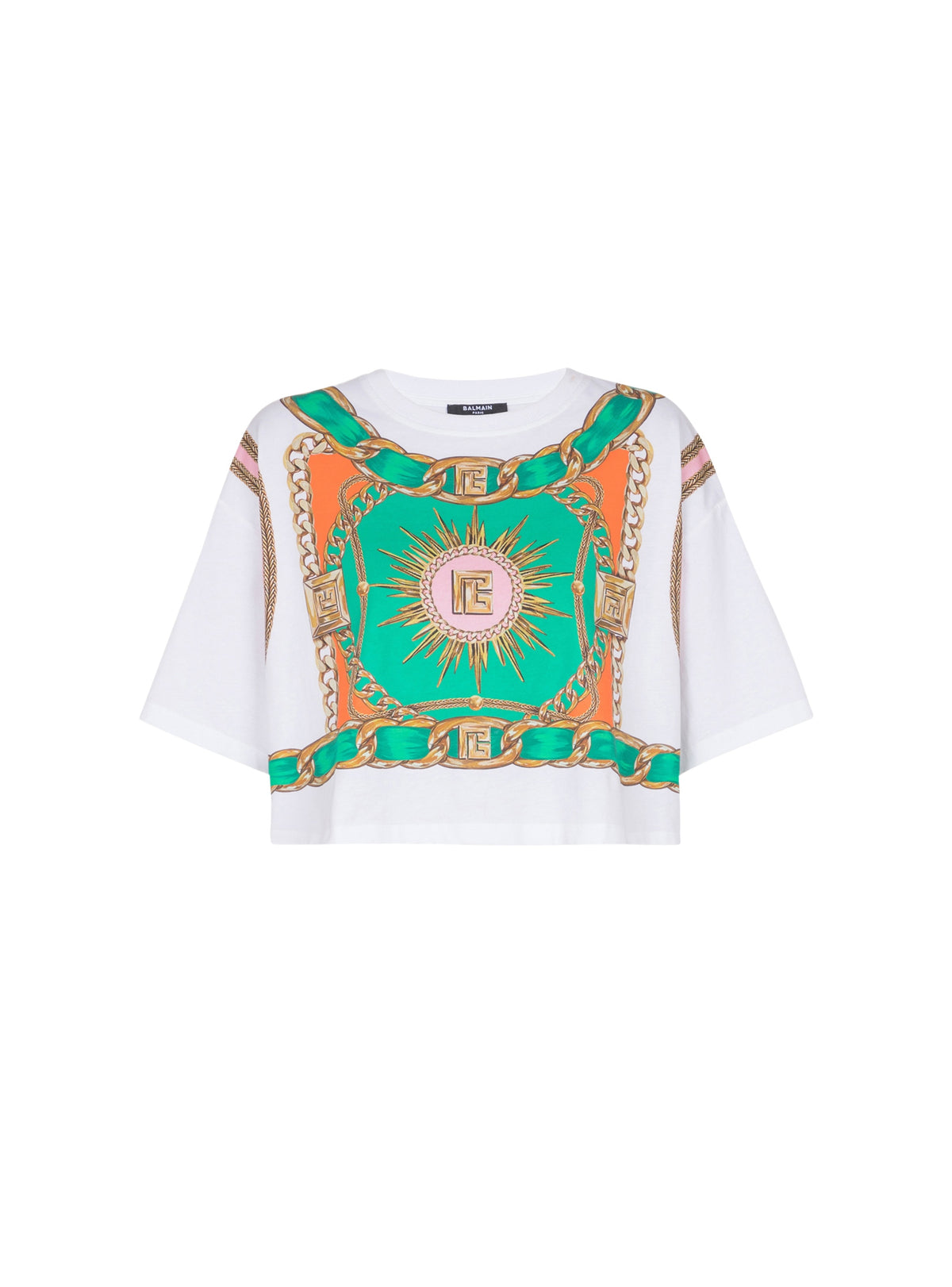 T-shirt court imprimé balmain foulard - Blanc & Multicolore