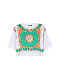 T-shirt court imprimé foulard - Blanc & Multicolore