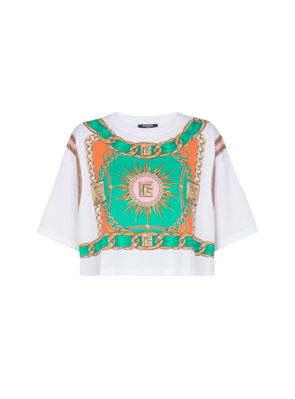 T-shirt court imprimé foulard - Blanc & Multicolore