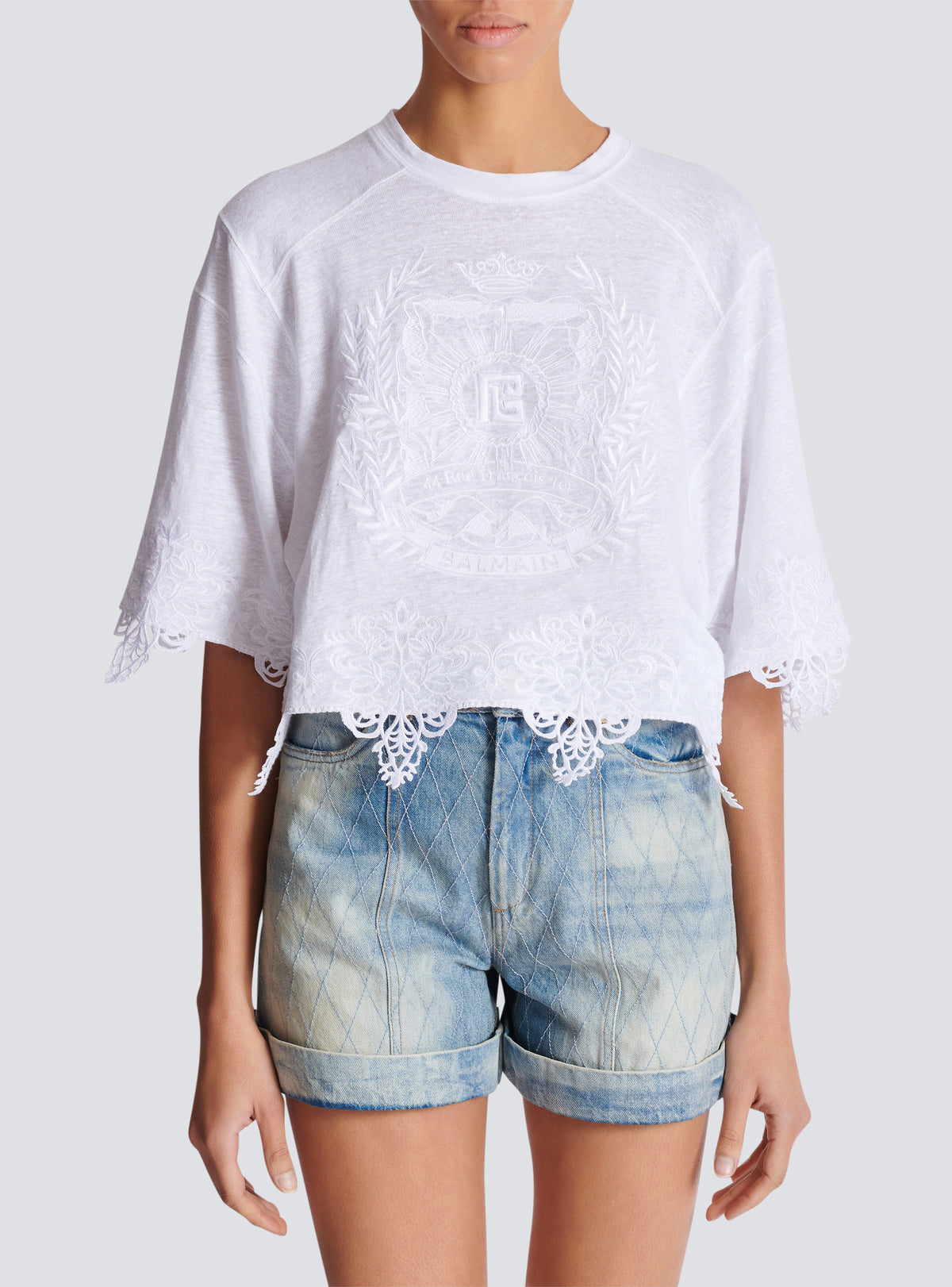 T-shirt baseball emblème Balmain - Blanc