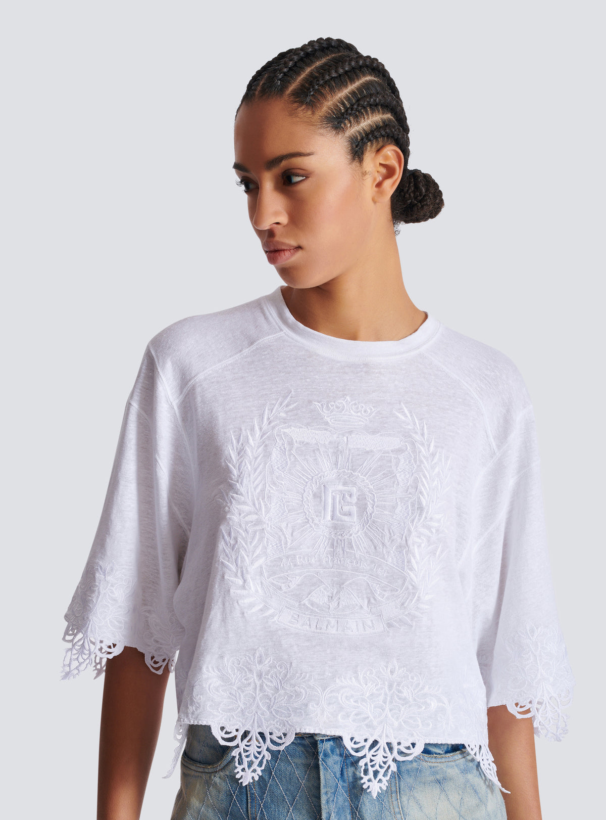 T-shirt baseball emblème Balmain - Blanc