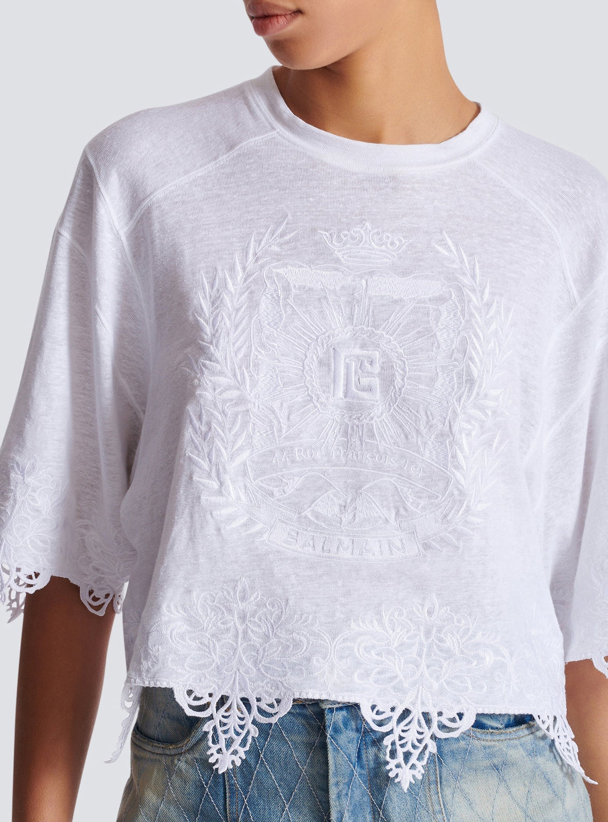 T-shirt de baseball en lin - Blanc