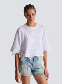 T-shirt baseball emblème Balmain - Blanc