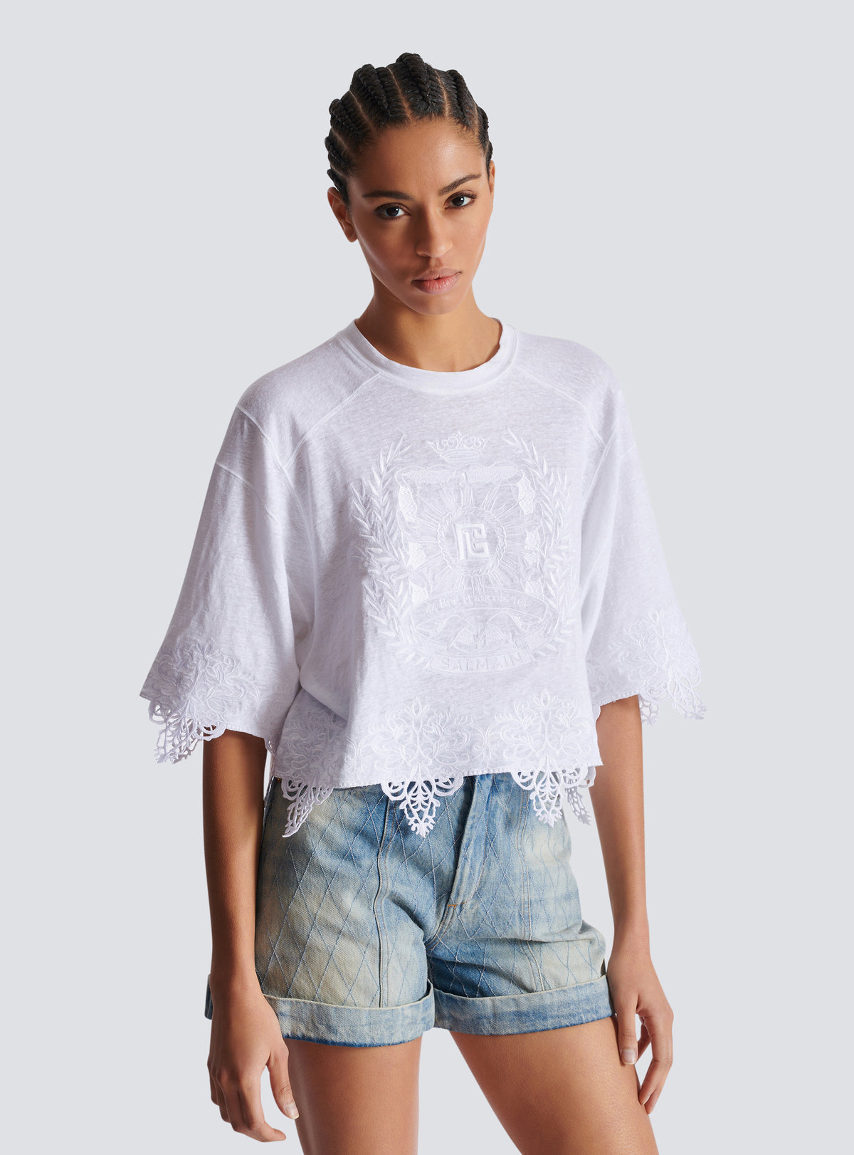 T-shirt baseball emblème Balmain - Blanc
