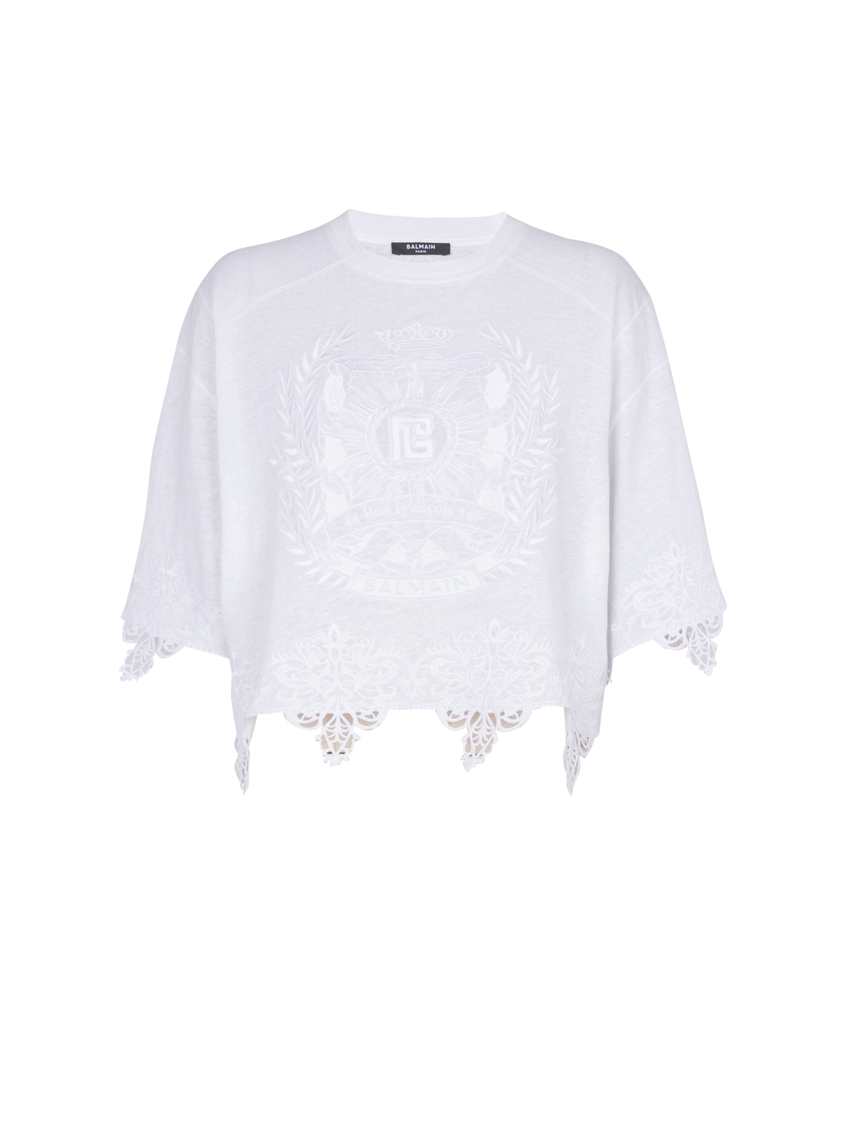 T-shirt baseball emblème Balmain - Blanc
