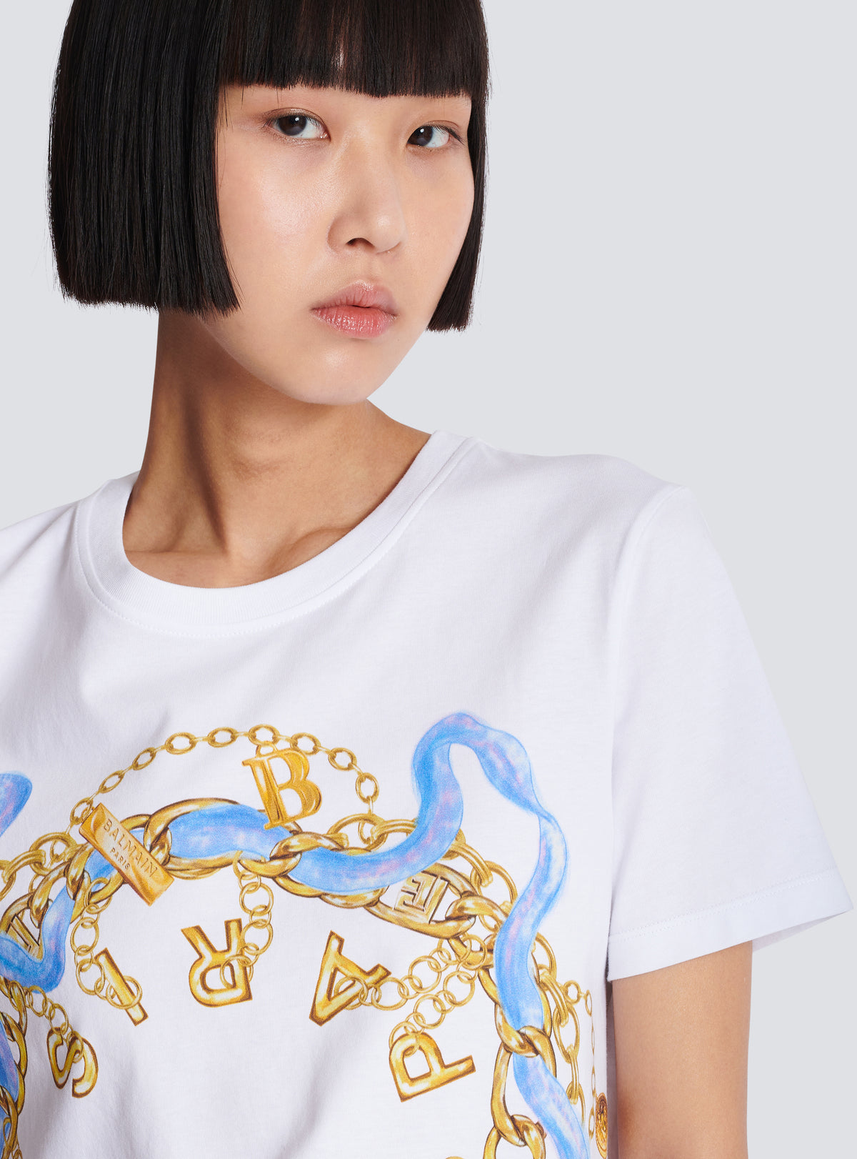 T-shirt imprimé balmain paris chaînes - Blanc