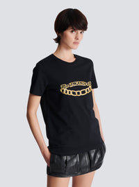 T-shirt à manches courtes imprimé balmain chaînes - Noir & Or