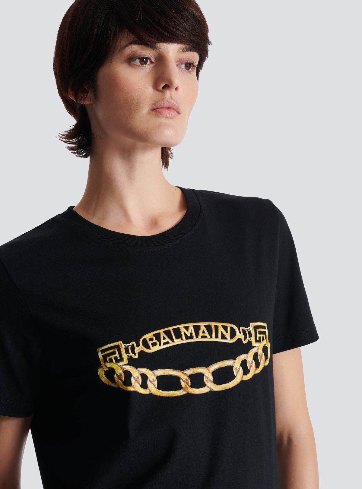 T-shirt à manches courtes imprimé balmain chaînes - Noir & Or