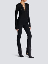 Long-sleeved lace-up top - Black