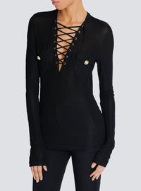 Long-sleeved lace-up top - Black
