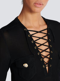 Long-sleeved lace-up top - Black
