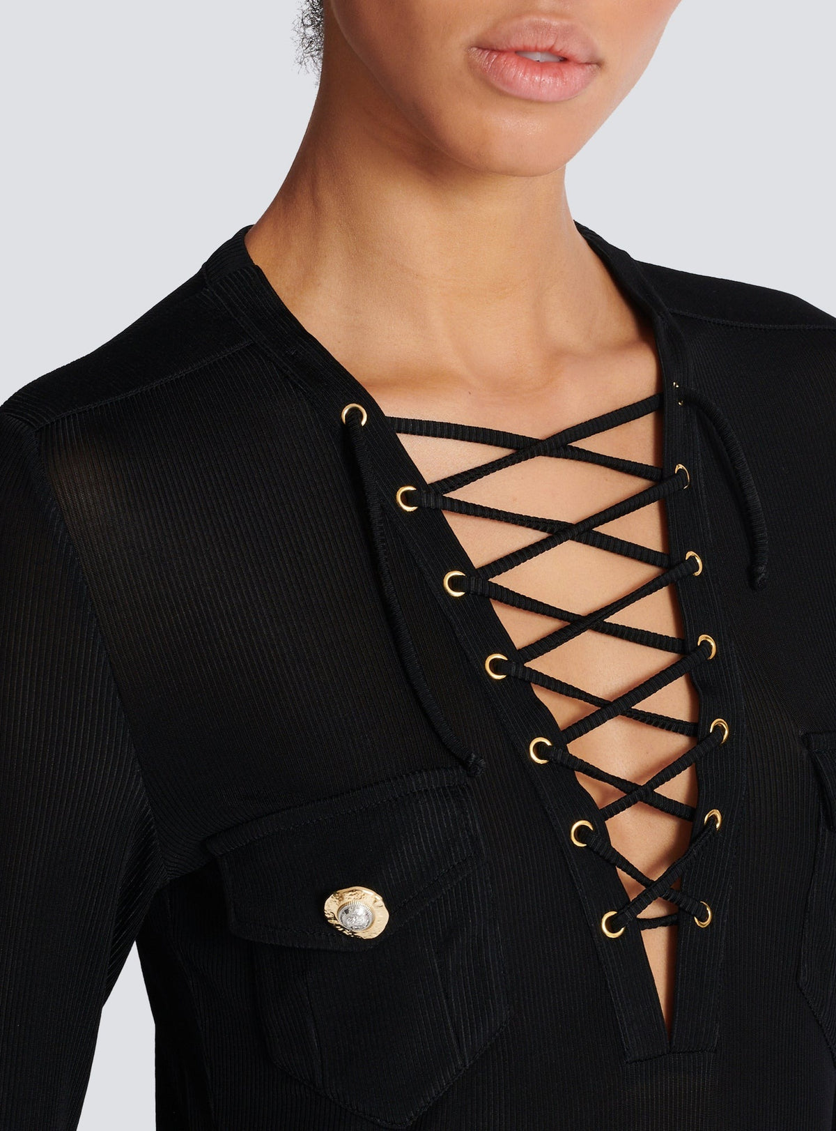 Long-sleeved lace-up top - Black