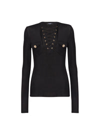 Long-sleeved lace-up top - Black