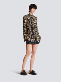 Chemise imprimée motif léopard à volants - Beige & Noir