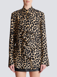 Chemise imprimée motif léopard à volants - Beige & Noir