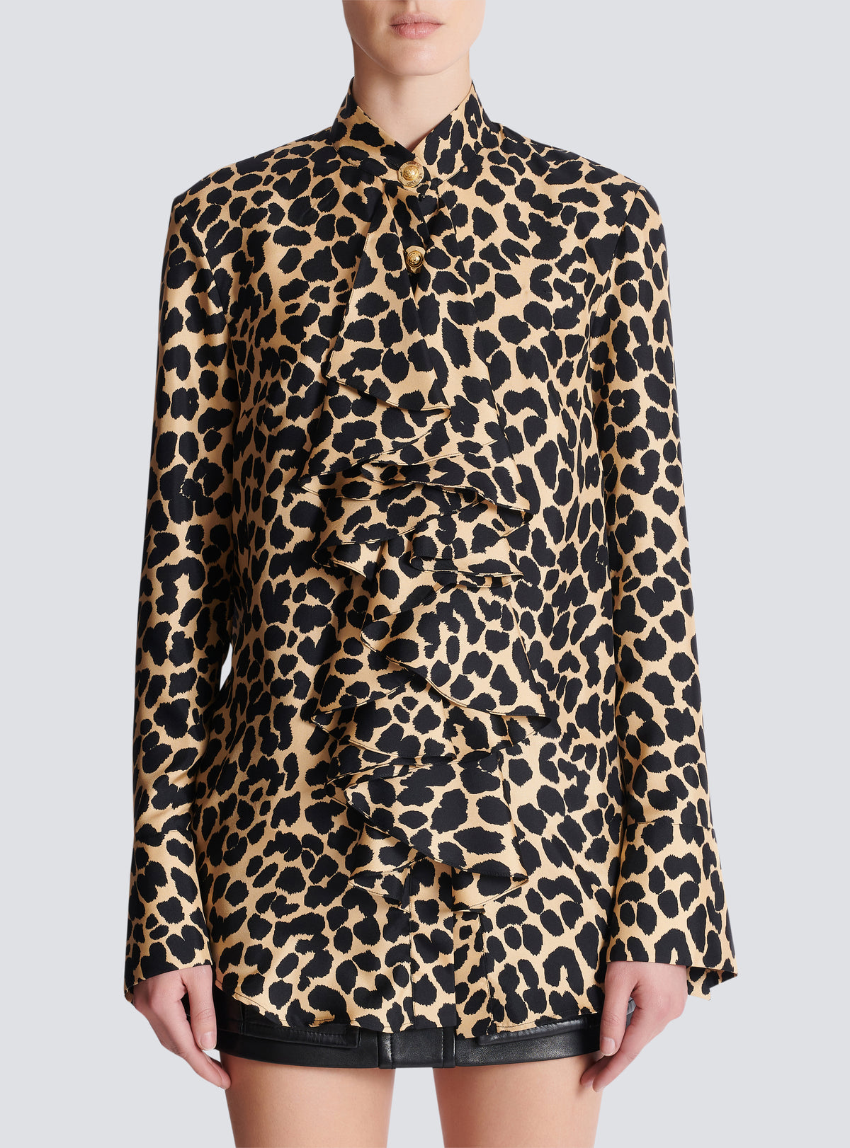 Chemise imprimée motif léopard à volants - Beige & Noir