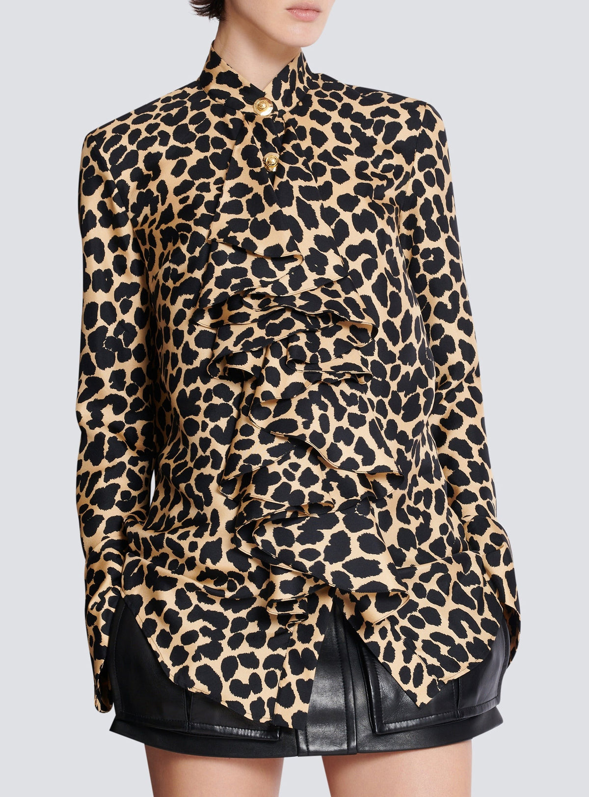 Chemise à volants en soie - Beige & Noir