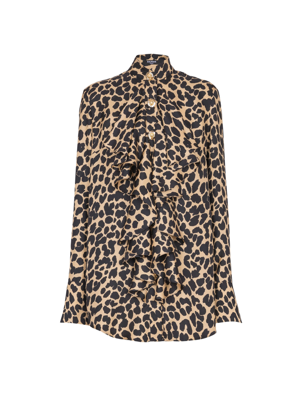 Chemise imprimée motif léopard à volants - Beige & Noir