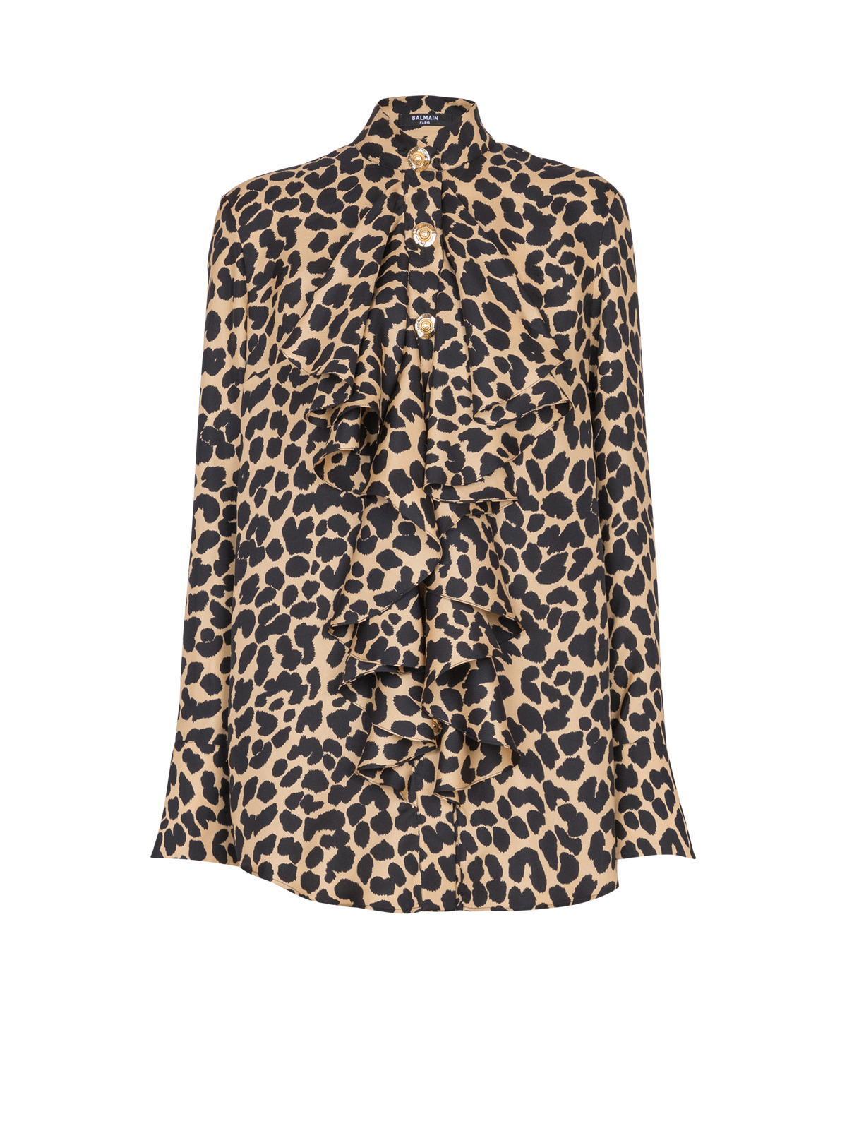 Chemise imprimée motif léopard à volants - Beige & Noir
