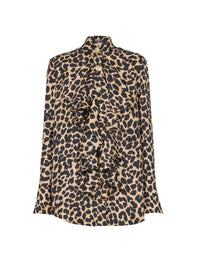 Chemise à volants en soie - Beige & Noir