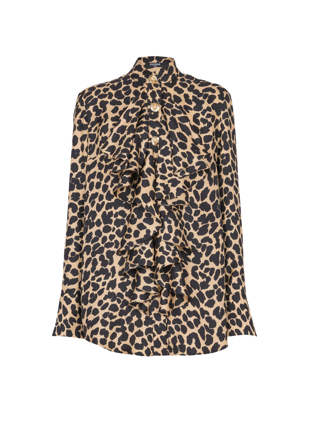 Chemise à volants en soie - Beige & Noir