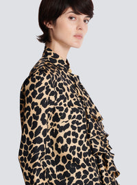 Chemise imprimée motif léopard à volants - Beige & Noir
