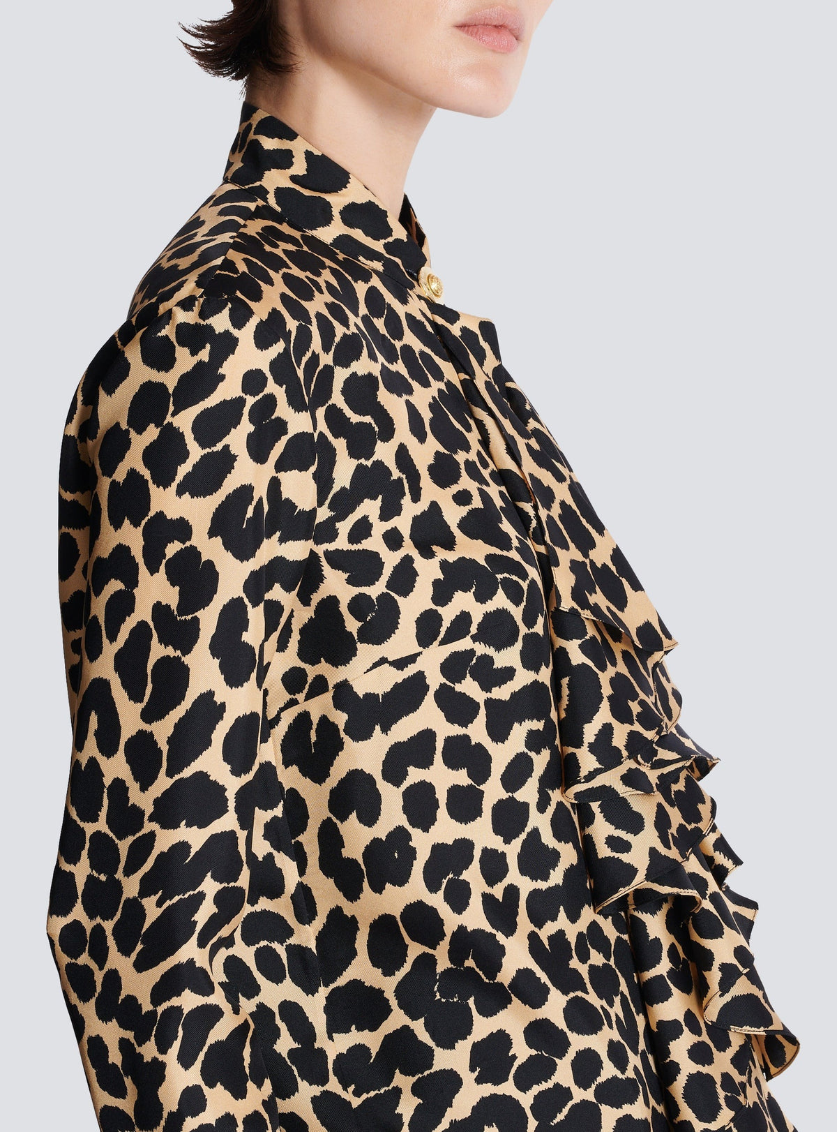 Chemise à volants en soie - Beige & Noir