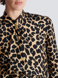 Chemise imprimée motif léopard à volants - Beige & Noir