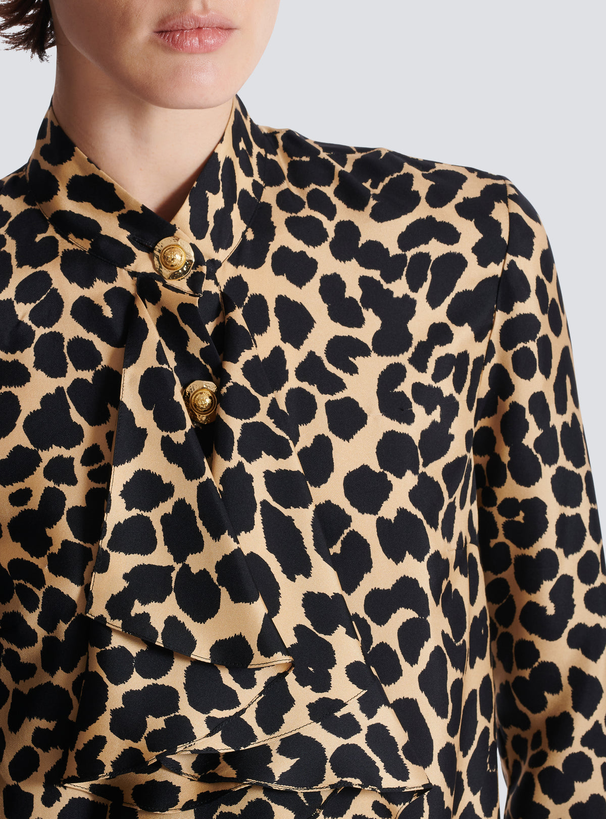 Chemise imprimée motif léopard à volants - Beige & Noir