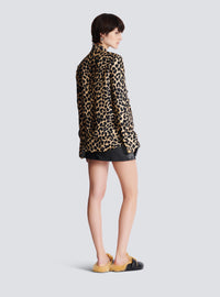 Chemise imprimée motif léopard à volants - Beige & Noir