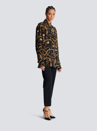 Chemise en soie imprimée motif balmain chaînes - Noir & Or