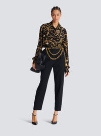 Chemise en soie imprimée motif balmain chaînes - Noir & Or