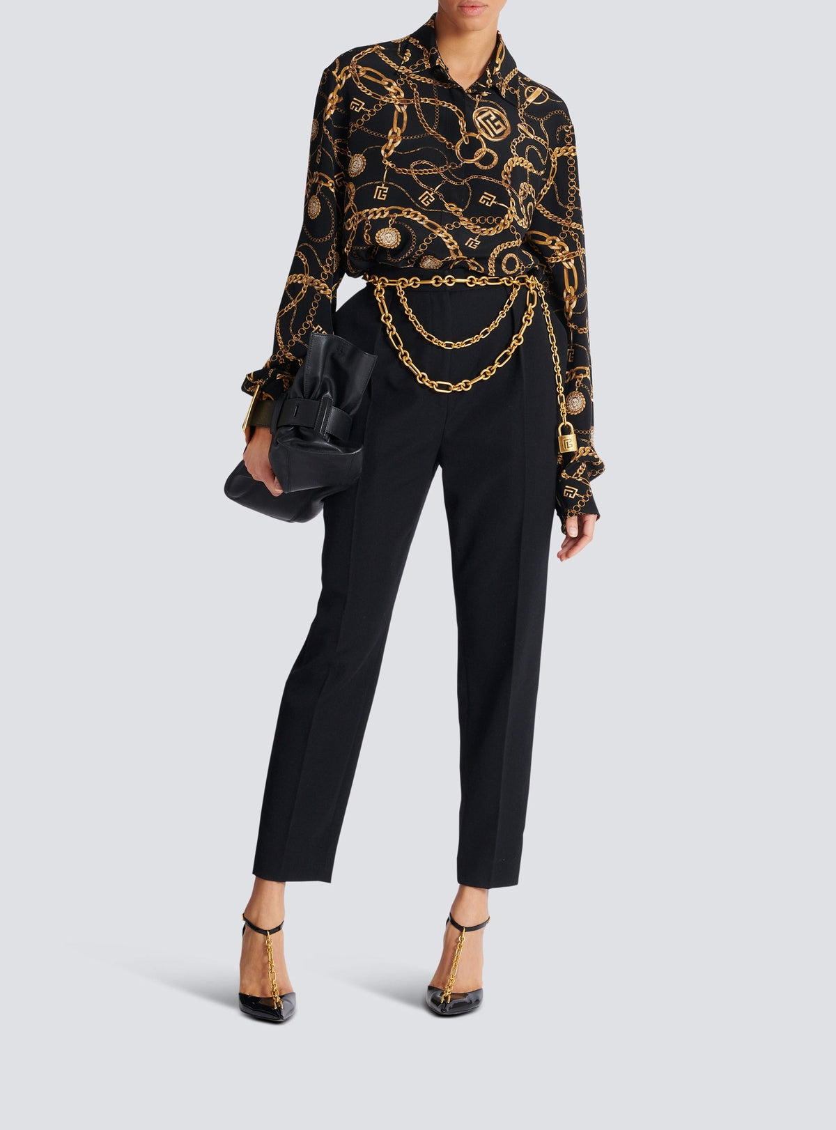 Silk shirt with chain print - Black & Gold