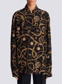 Chemise en soie imprimée motif balmain chaînes - Noir & Or