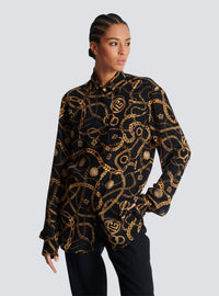 Chemise en soie imprimée motif balmain chaînes - Noir & Or