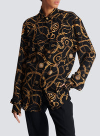 Silk shirt with chain print - Black & Gold