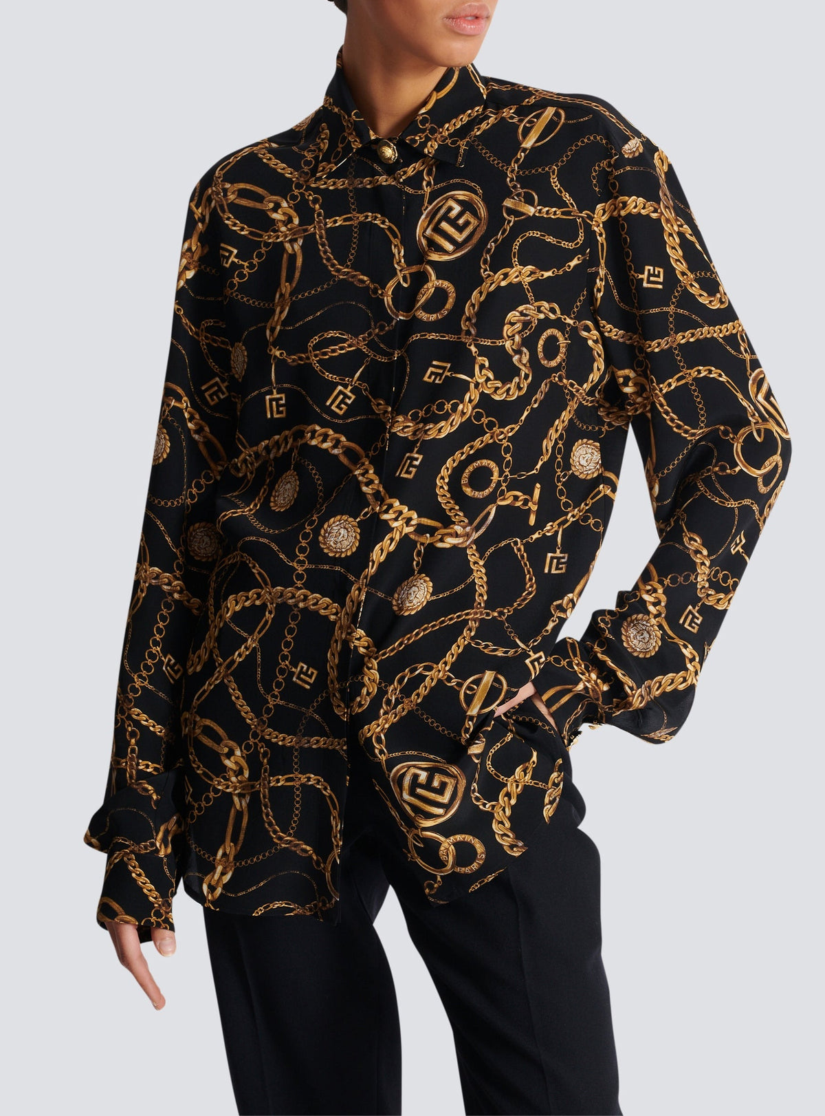 Silk shirt with chain print - Black & Gold