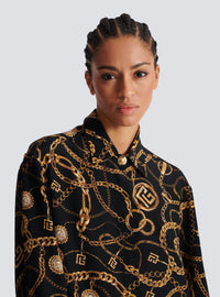 Chemise en soie imprimée motif balmain chaînes - Noir & Or