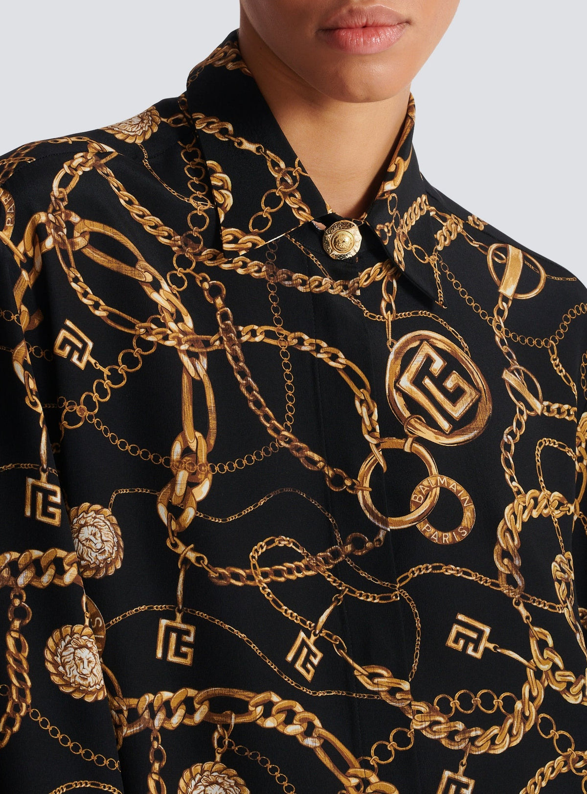 Silk shirt with chain print - Black & Gold