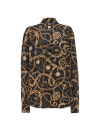 Chemise en soie imprimée motif balmain chaînes - Noir & Or