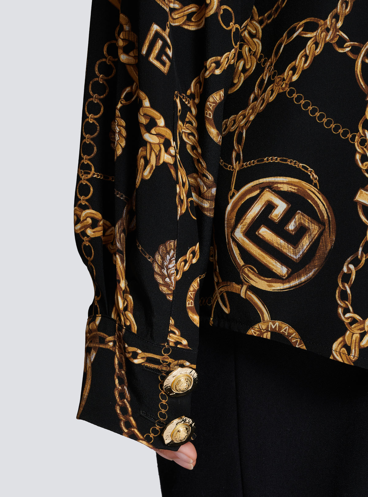 Chemise en soie imprimée motif balmain chaînes - Noir & Or