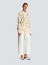 Chemise en soie imprimée motif balmain chaînes - Blanc & Or