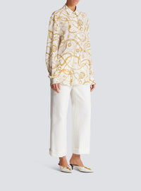 Chemise imprimée motif chaînes en soie - Blanc & Or