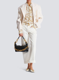 Chemise imprimée motif chaînes en soie - Blanc & Or