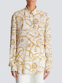 Chemise en soie imprimée motif balmain chaînes - Blanc & Or