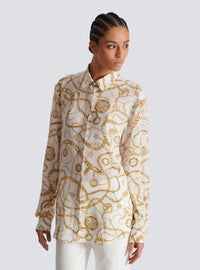 Chemise en soie imprimée motif balmain chaînes - Blanc & Or
