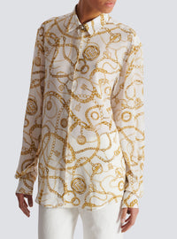Chemise imprimée motif chaînes en soie - Blanc & Or